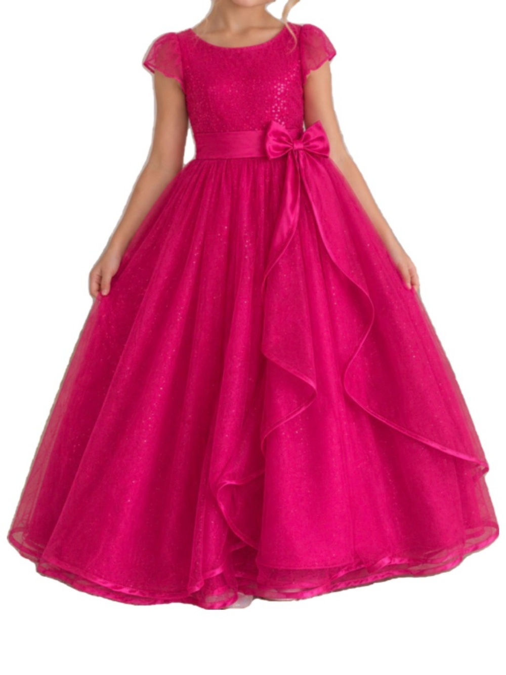 Jona Michelle Hot Pink Sparkle Tulle Gown with Bow